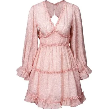 Dámské šaty Volánkové šaty růžové XS