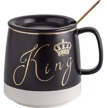 Keramický hrnek se lžičkou král a královna černá