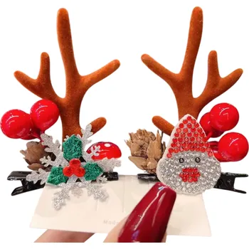 2 ks Dětské sponky do vlasů Sobí parohy Santa Claus Sněhová vločka Ovoce a šišky Vánoční doplňky do vlasů Roztomilé sponky pro děti