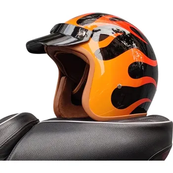 Motocyklové brýle Retro motocyklová přilba s oranžovými plameny Stylová otevřená helma s ABS materiálem Bezpečnostní výbava pro jízdu na motorce černá XXL (61-62 cm)