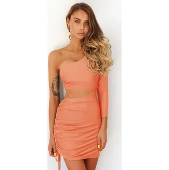 Dámské šaty Sexy šaty s jedním rukávem lososová L