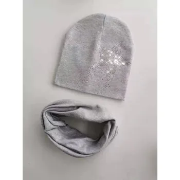 Šála Dětský set čepice a nákrčník s hvězdou šedá 1-4 roky