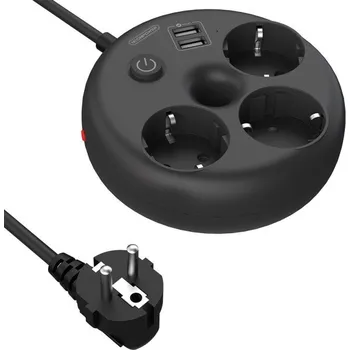 Elektrická zásuvka Prodlužovací přívod 3x zásuvka, 2x USB A3028 černá 1,5 m