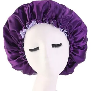 Sprchovací čepice Dámská saténová čepice na spaní N972 tmavě fialová