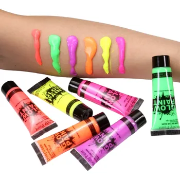 Výtvarná sada UV svítící barvy na tělo a obličej Profesionální neonové barvy 25 ml Sada barev na obličej 24 ks Halloweenský make-up
