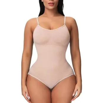 Body Bezešvé elastické body na ramínka Dámské tvarovací tílko Stahovací body s klasickým střihem kalhotek Zeštíhlující bezešvé spodní prádlo béžova L