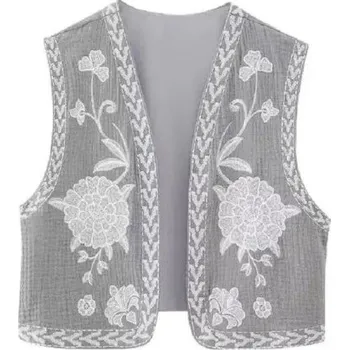 Dámské oblečení Dámská vesta s květinami šedá S