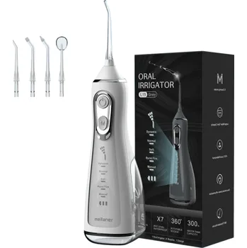 Ústní sprcha Přenosný ústní irigátor pro čištění mezizubních prostor 350 ml Ústní sprcha se 4 nástavci Bezdrátový elektrický dentální irigátor pro ústní hygienu 25,5 x 11,5 x 8 cm světle šedá