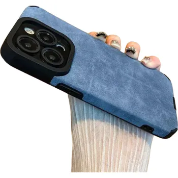 Pouzdro na mobilní telefon Kožený ochranný kryt pro iPhone 15 Plus modrá