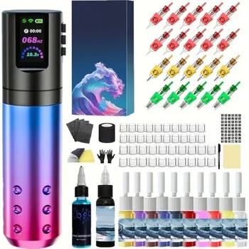Tetovací strojek Sada bezdrátového tetovacího strojku 8V 11000 ot./min LED displej 1800 mAh Délka zdvihu 3,5 mm Profesionální tetovací set