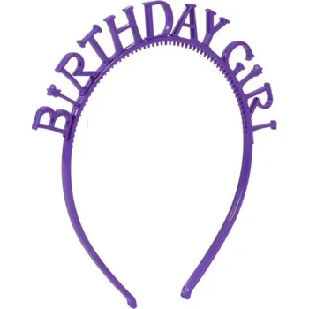 Karnevalový doplněk Svítící párty čelenka BIRTHDAY GIRL 2 ks fialová