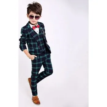 Chlapecký kostkovaný oblek B1370 tmavě zelená 6