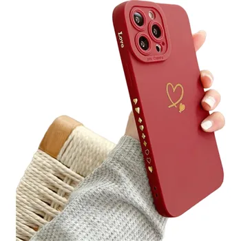 Pouzdro na mobilní telefon Silikonový kryt se srdcem na iPhone 15 Pro červená