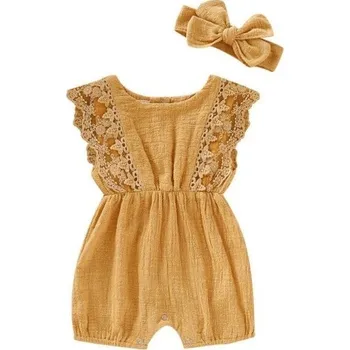 Kojenecký overall Dívčí kojenecký overal s čelenkou T2585 tmavě žlutá 0-3 měsíce