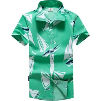 Pánská košile Pánská košile s potiskem plachetnic - Zelená XS