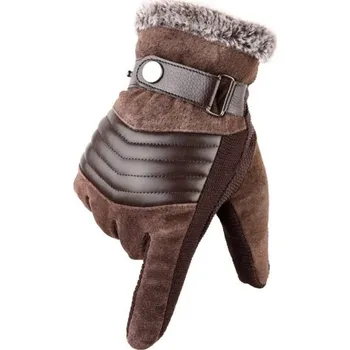 Rukavice Zimní pánské rukavice s funkcí touchscreen Teplé rukavice do zimy s kožešinou a utahovacím páskem hnědá