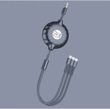 Datový kabel Navíjecí USB kabel 3v1 K637 šedá