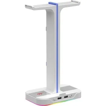 Příslušenství pro sluchátka Podsvícený stojan na sluchátka s USB porty bílá