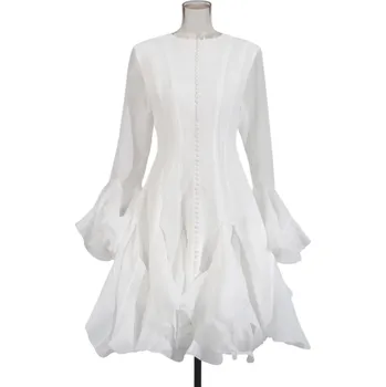 Dámské šaty Koktejlové šaty s bohatou vícevrstvou sukní Volánové rukávy Elegantní střih Dlouhé rukávy Zapínání na knoflíky Luxusní společenský model bílá XL