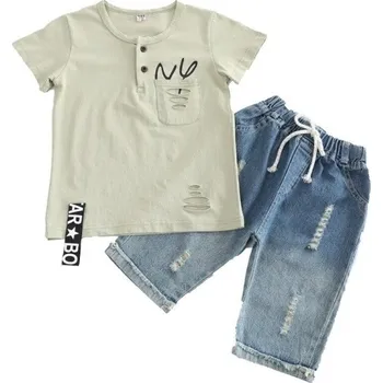 Chlapecké tričko a džínové kraťasy L1682 světle zelená 13