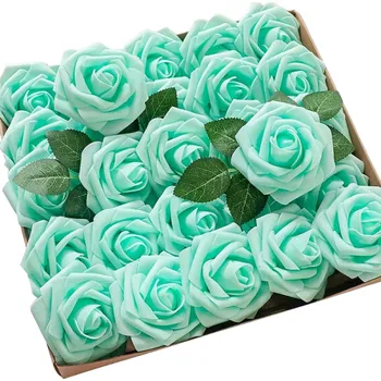 umělá květina Dekorační květina Umělá růže na ozdobu 25 ks 17 x 7,8 cm tyrkysová