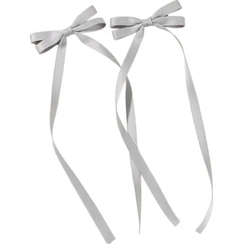 Sada 2 spon do vlasů s dvojitou mašlí Elegantní mašličkové spony Stylový vlasový doplněk Pro dívky Ženy Módní účes Jemné a pevné uchycení šedá