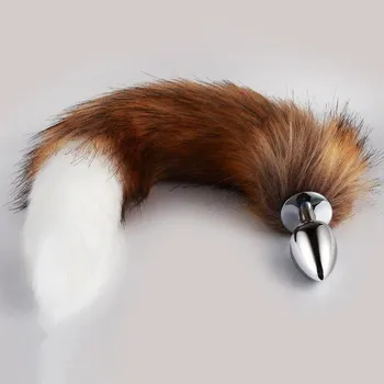 Vibrátor Kovový anální kolík s liščím ocáskem L 4 x 9 cm délka ocásku 40 cm hladký povrch ergonomický design diskrétní balení hnědá