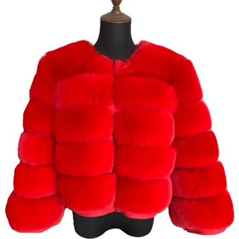 Dámské oblečení Dámská bunda z umělé kožešiny červená XL