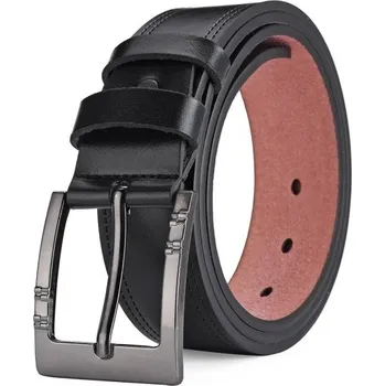 Opasek Černý pánský pásek z pravé kůže 3,8 cm Elegantní kožený opasek do kalhot s klasickou kovovou přezkou Stylový doplněk pro každodenní i formální nošení černá 130 cm