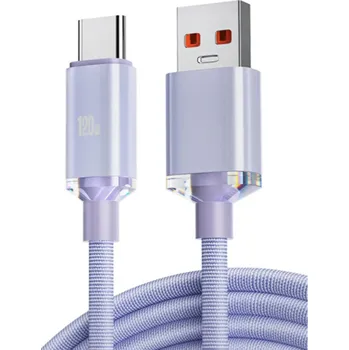 Datový kabel Rychlonabíjecí kabel USB C a USB A 120W 25 cm datový kabel pro telefon 6A rychlé nabíjení kabel fialová