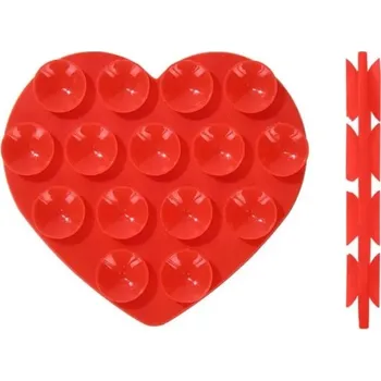 Oboustranná silikonová přísavka ve tvaru srdce 7 x 6,5 cm Samolepicí držák na mobil do auta Kanceláře i domácnosti Dekorativní držák červená