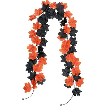 umělá květina Umělá podzimní girlanda 2 m Oranžové a černé listy na Halloween a svatební dekorace Výzdoba na dveře, stůl, zábradlí nebo zeď
