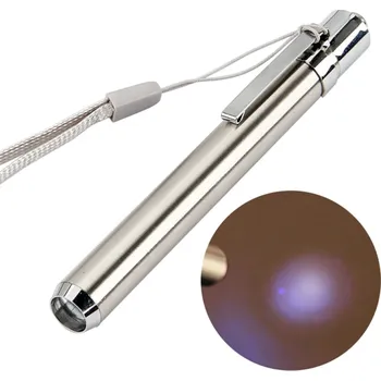 Svítilna Přenosná UV LED lampa z nerezové oceli 11,1x1,2 cm 365nm ultrafialové světlo Detekce nečistot Kontrola bankovek Baterie AAA