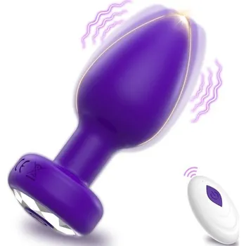 Vibrátor Elektrický vibrační silikonový anální kolík fialový s dálkovým ovladačem pro intenzivní stimulaci a smyslné hrátky Diskrétní balení