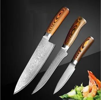 Kuchyňský nůž Sada nožů z damascénské oceli 3 ks C284