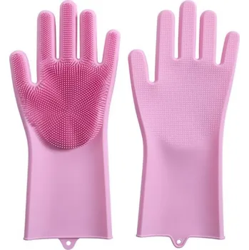 Rukavice s kartáčem na mytí nádobí světle růžová