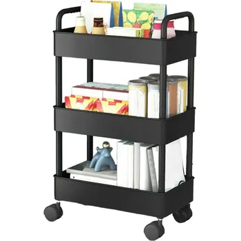 Úložný box Úložný stojan s kolečky, 3 patra, černá