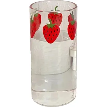 Sklenice Průhledná sklenice z tepelně odolného skla 360 ml Sklenice s potiskem jahod Designová sklenička na čaj, kávu, mléko, nápoje, limonádu