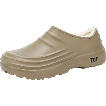 Pánské pantofle Lehké vodotěsné pantofle s uzavřenou špičkou a kožíškem Masivní protiskluzová podrážka Zateplené pantofle Moderní minimalistický design khaki 42