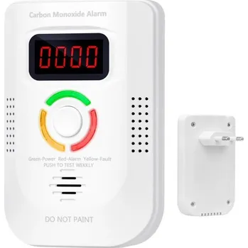 Detektor CO Detektor oxidu uhelnatého CO Alarm Digitální LED displej Zvuková a vizuální signalizace Tlačítko ztlumení Přenosný zásuvný bezpečnostní hlásič