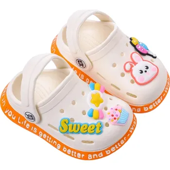 Dívčí bačkory Dětské gumové pantofle s 3D ozdobami králíčka a bonbónu Prodyšné pantofle s otvory a zadním páskem Lehké přezůvky do školky i na ven bílá 25