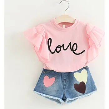 Dívčí set - Tričko a kraťasy se srdíčky J1273 růžová 3