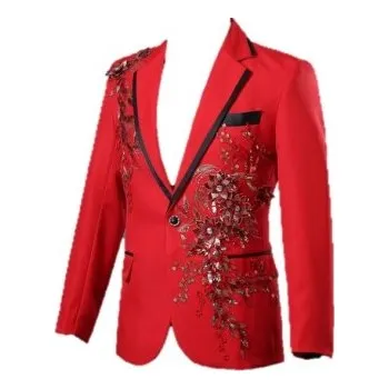 Pánské sako s 3D stříbrnými květinami J2670 červená S