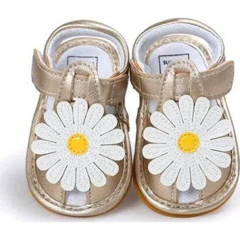 Dětská móda Dívčí kožené sandály s květem zlatá 12-18 měsíců