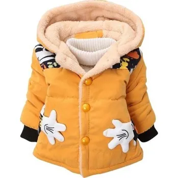 Dívčí kabát Dětský zimní kabát s kožíškem J1882 žlutá 12-18 měsíců