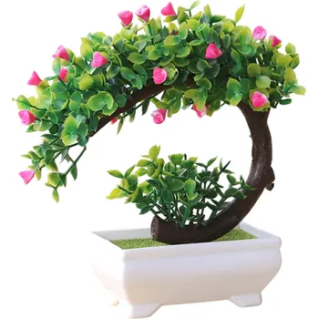 umělá květina Malý umělý strom s růžovými květy v květináči 1 ks Dekorativní falešná bonsai Stolní rostlina Domácí hotelová a zahradní plastová výzdoba