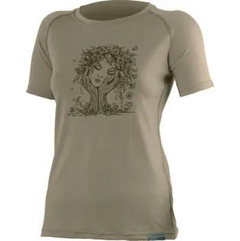 FLORA dámské 100% merino triko s tiskem hnědé - Hnědá 7373 / XL / Hnědá