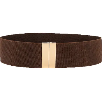 Opasek Dámský široký elastický pásek 65 x 5 cm Zlatá kovová spona Elegantní pás na šaty Tvarování pasu Stylový doplněk do šatníku hnědá