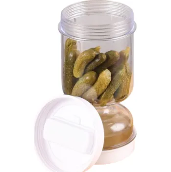 Termobox Vzduchotěsná nádoba s překlápěcím sítkem na olivy a okurky Design přesýpacích hodin Skladování potravin Praktická manipulace 17,5 x 8,5 cm