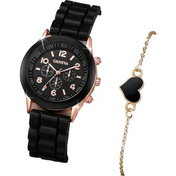 Náhrdelník Dámská dárková sada hodinky a náramek&nbsp;se srdíčkem černá